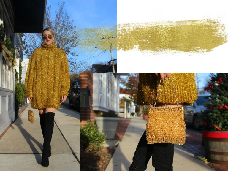 gold turtleneck outfit